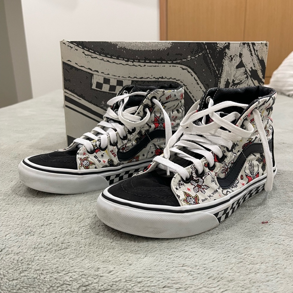 Vans x Stranger Things custom doodle print skateboard style sneakers